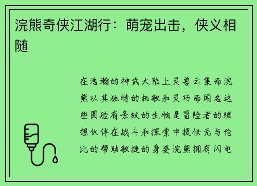 浣熊奇侠江湖行：萌宠出击，侠义相随